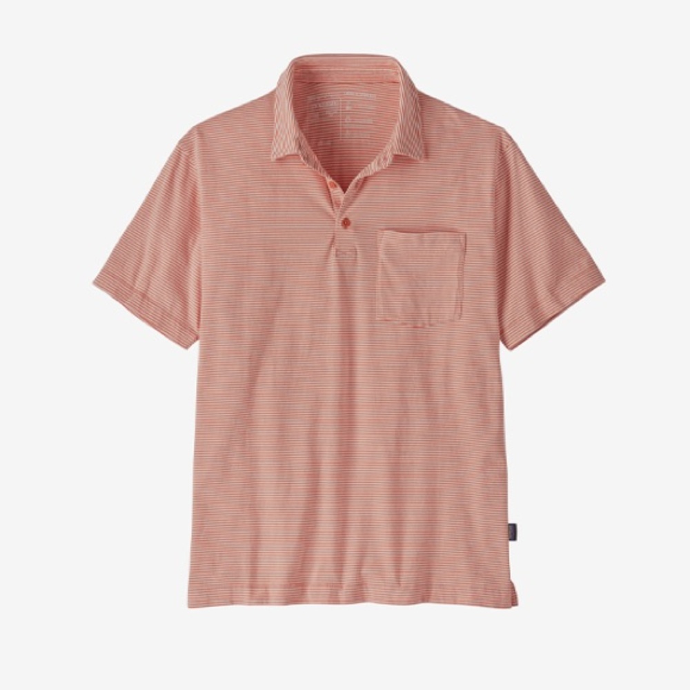 Patagonia Cotton Conversion Polo Shirt Striped Fathom Quartz Coral Men's Small
